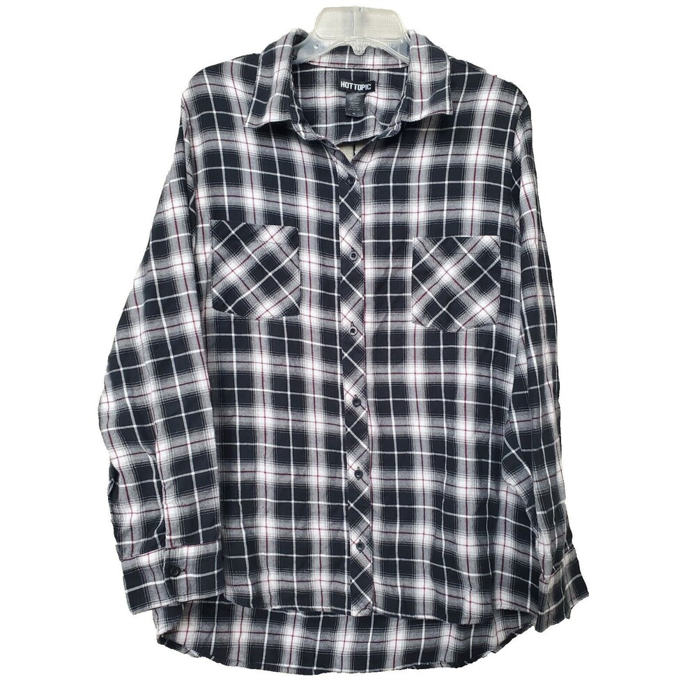 Hot Topic Plaid Flannel Cut-Out Back Button-Up Shirt XL Goth Grunge Rockabilly